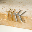 BIHAR: Minimalist Pavé Zirconia Embedded Bar Stud Earrings in White Gold (Silver Toned)