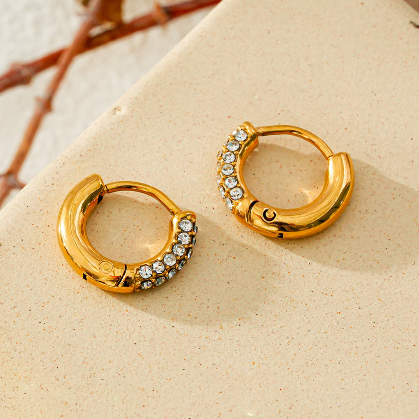 BISHO Gold: Sparkling Rows of Pavé Zirconia on Classic Mini Hoop Earrings