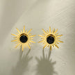 SOLE BLACK : Boucles d'oreilles à puces en pierre naturelle en forme de symbole solaire