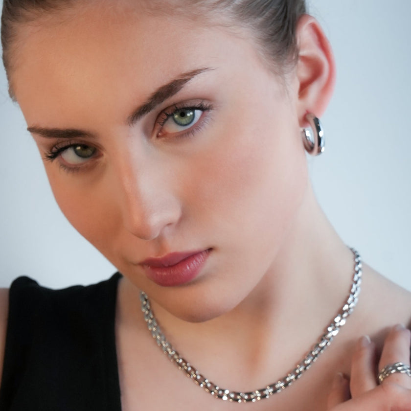 BLYDE Silver (White Gold): Semi-Wide Essential Hoop Earrings (2.5cm)