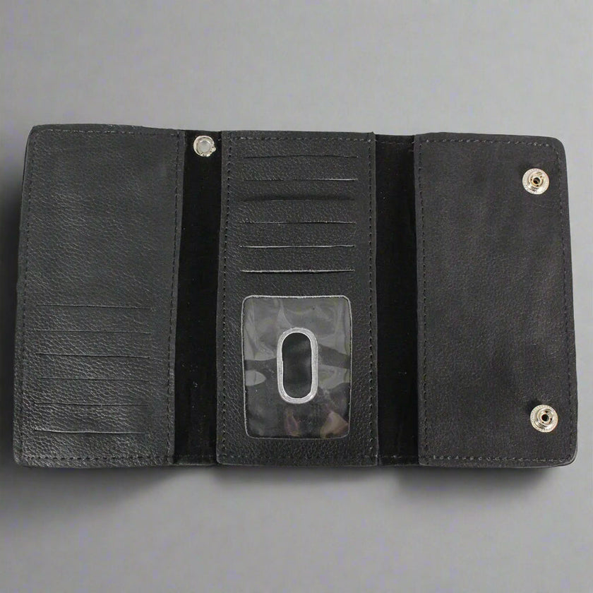 BOL Men's Chrome Plated Trucker Leather Trifold Wallet