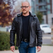 Men’s Hooded Leather Jacket. Sheep Leather Jacket with Removable Hood