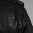 BOL Women’s Nova Leather Moto Jacket. Shadow Chrome Studded Biker Jacket with Waist Belt