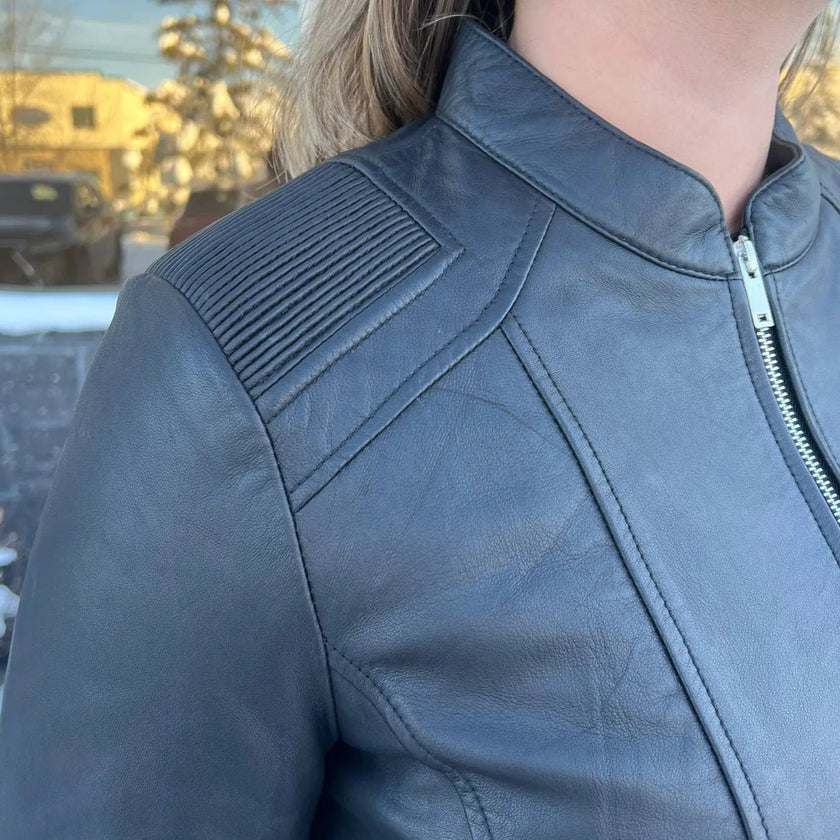 BOL Women's Paulina Ribbed Shoulder Leather Jacket