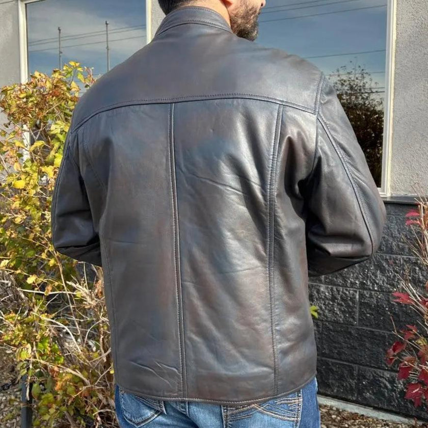 BOL Men's Snap Collar Lamb Leather Jacket