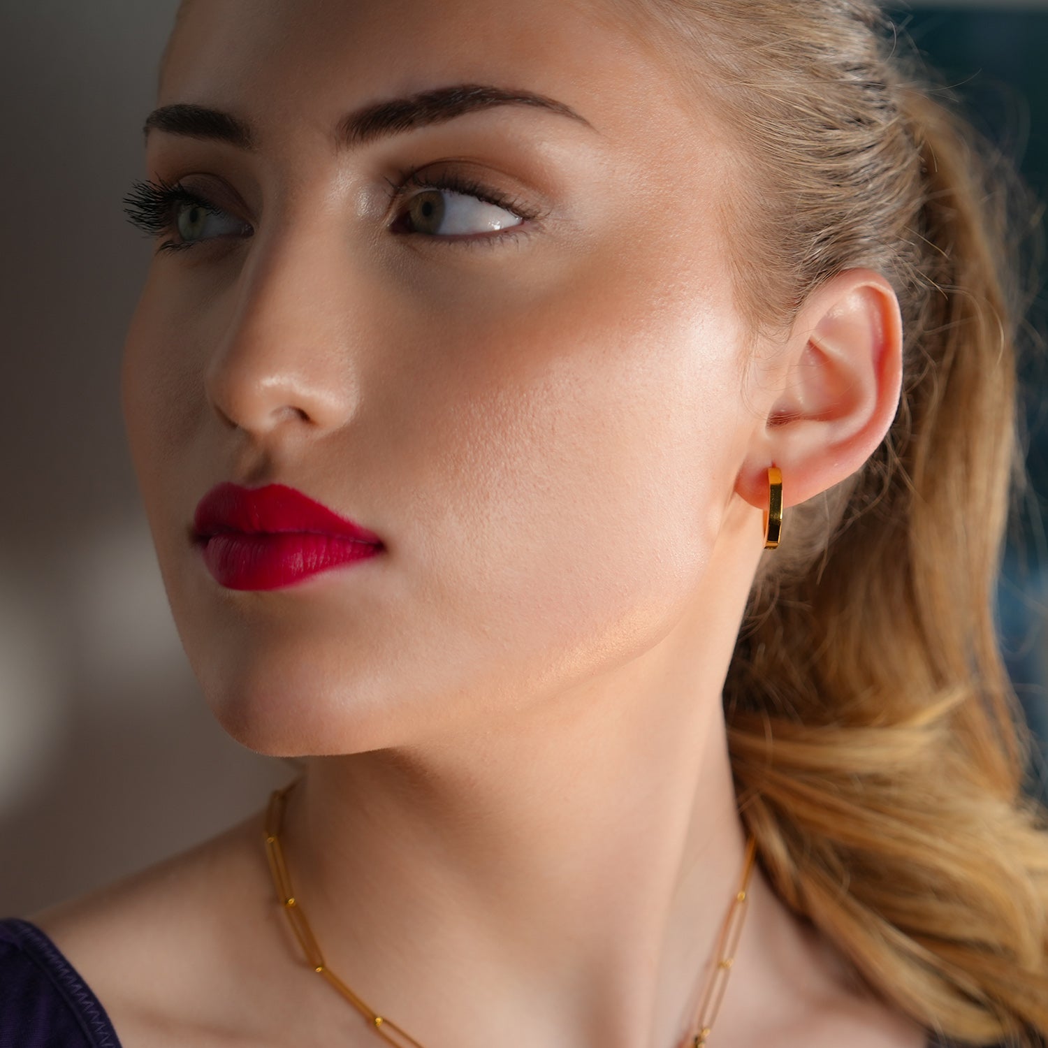 BOLZANO Gold : Boucles d'oreilles créoles hexagonales contemporaines