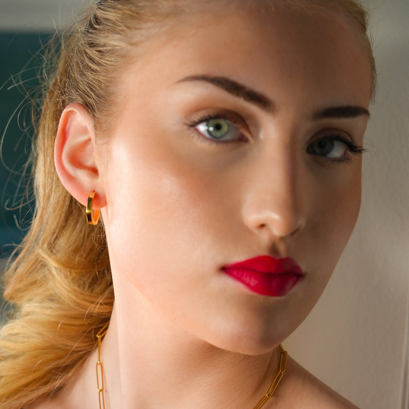 BOLZANO Gold : Boucles d'oreilles créoles hexagonales contemporaines