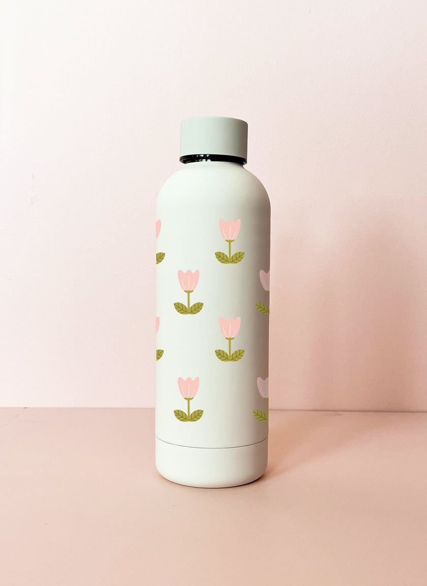 Bouteille en acier inox 17oz - crème Tulipes roses