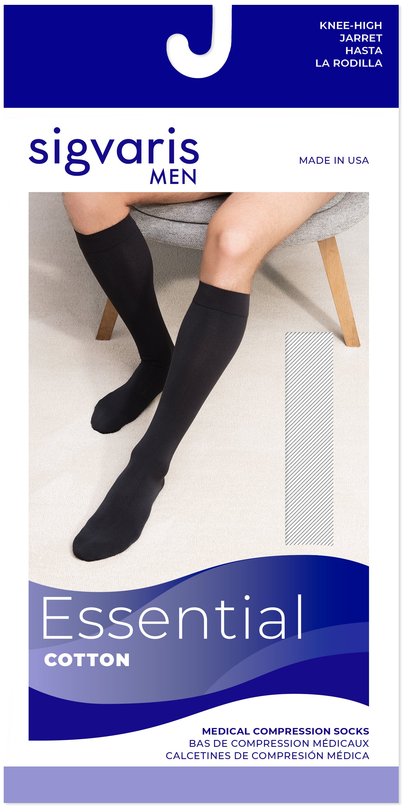 Sigvaris Men's Essential Cotton Calf with Grip-Top 30-40mmHg Men's Closed Toe