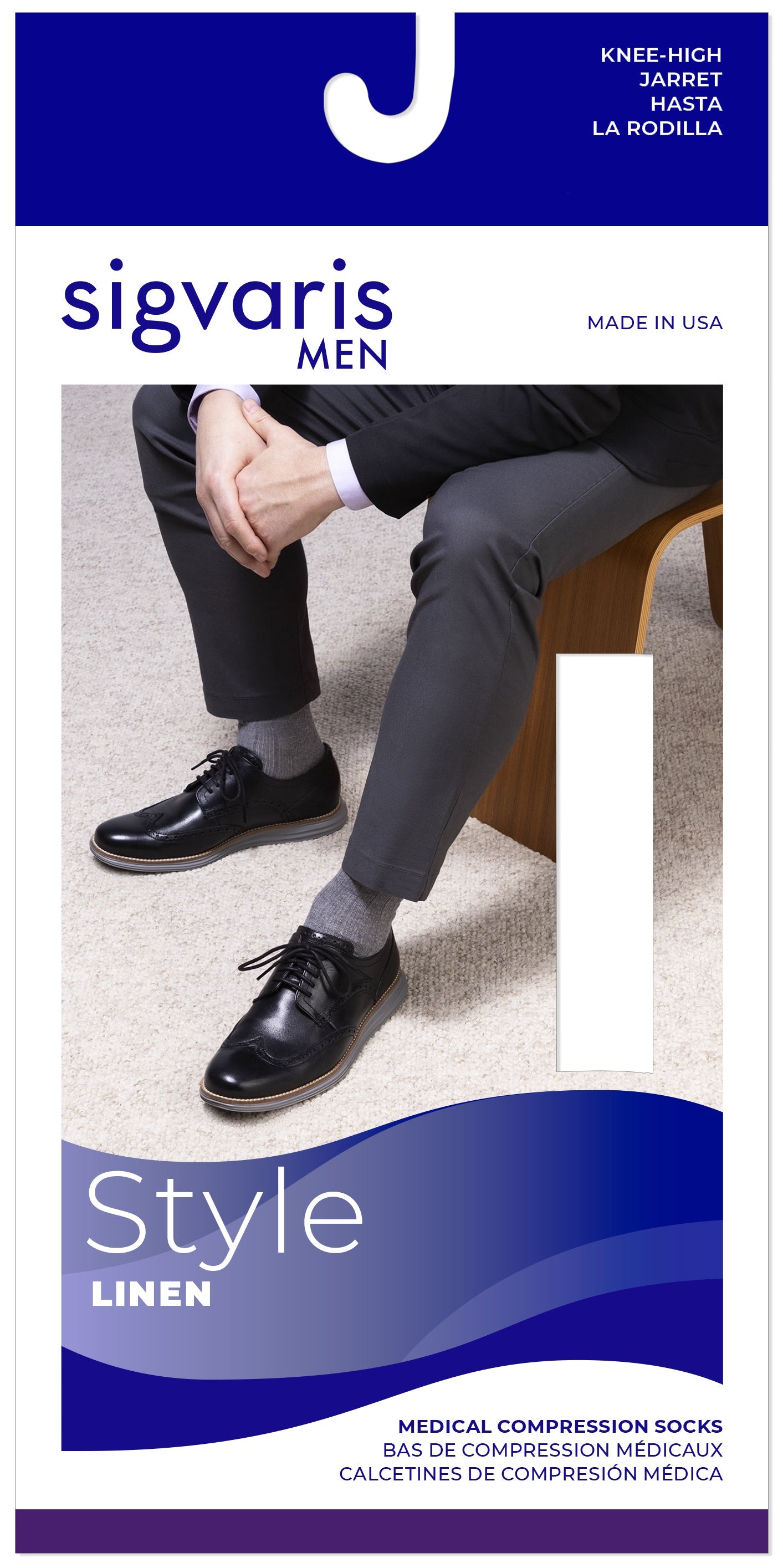 Sigvaris 250 Linen Compression Socks 20-30 mmHg Calf High For Men Closed Toe