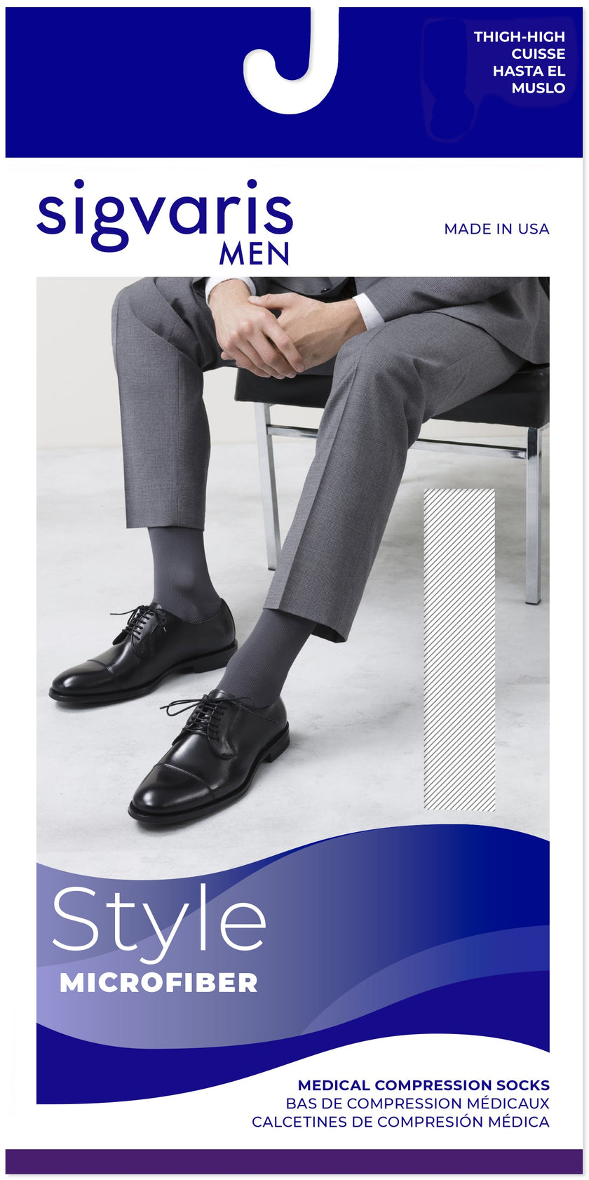 Sigvaris Men's Style Microfiber Thigh-High 30-40mmHg Men's Closed Toe