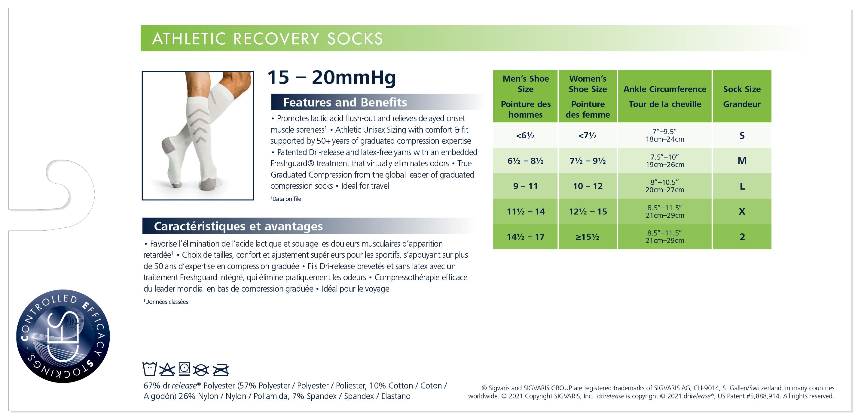 Sigvaris Men's Athletic Recovery Sock Calf 15-20mmHg Closed
