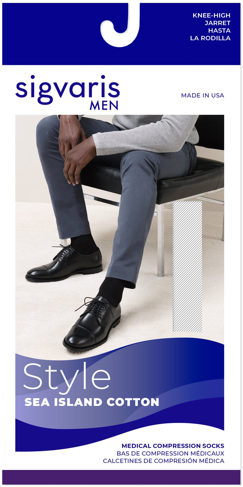 Sigvaris 220 Sea Island Cotton Compression Socks 20-30 mmHg Calf High for Men Closed Toe