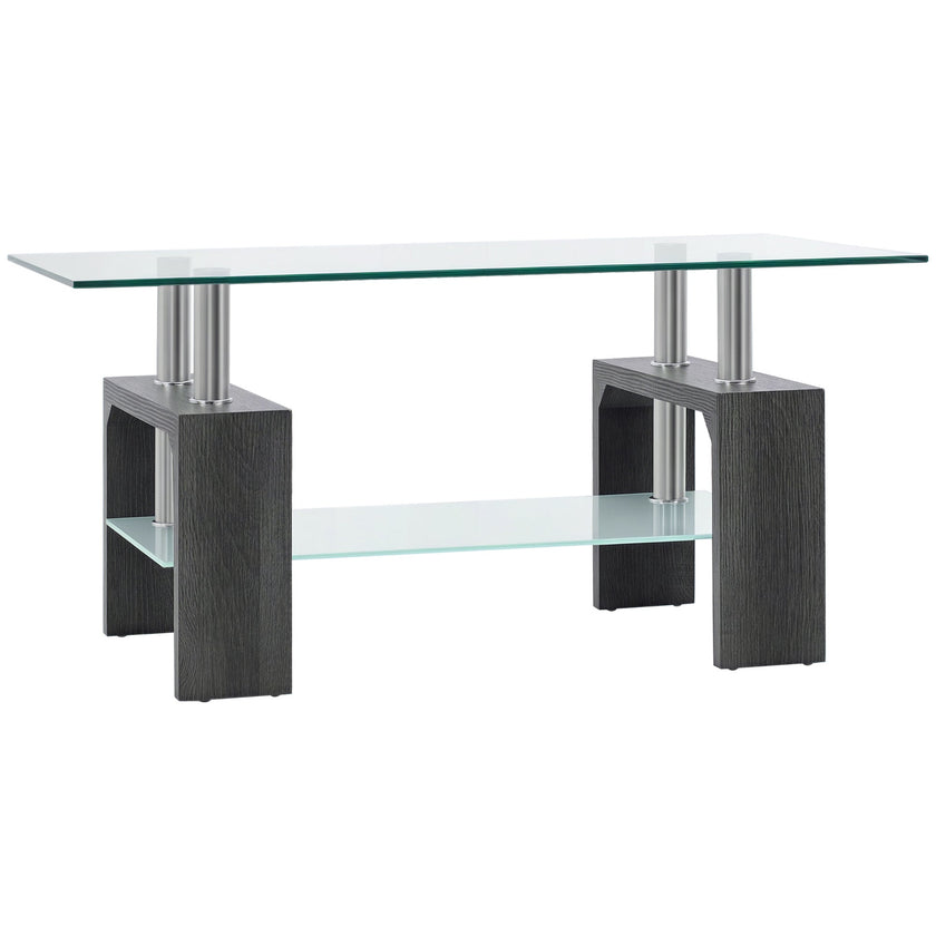 Sutton Rectangular Glass Coffee Table with Tempered Glass Top-Grey