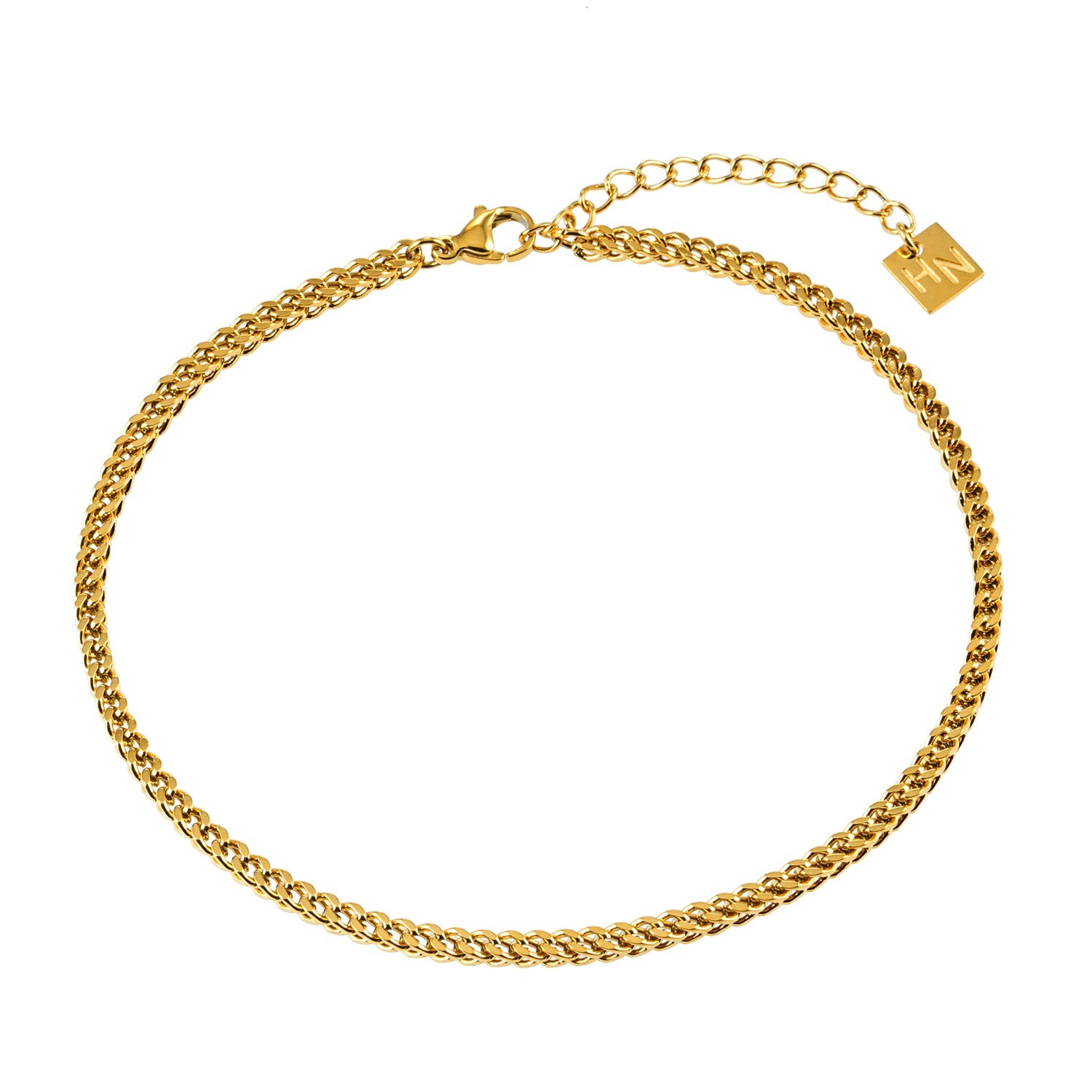 BRIELLA LG : Bracelet de cheville en chaîne cubaine dorée