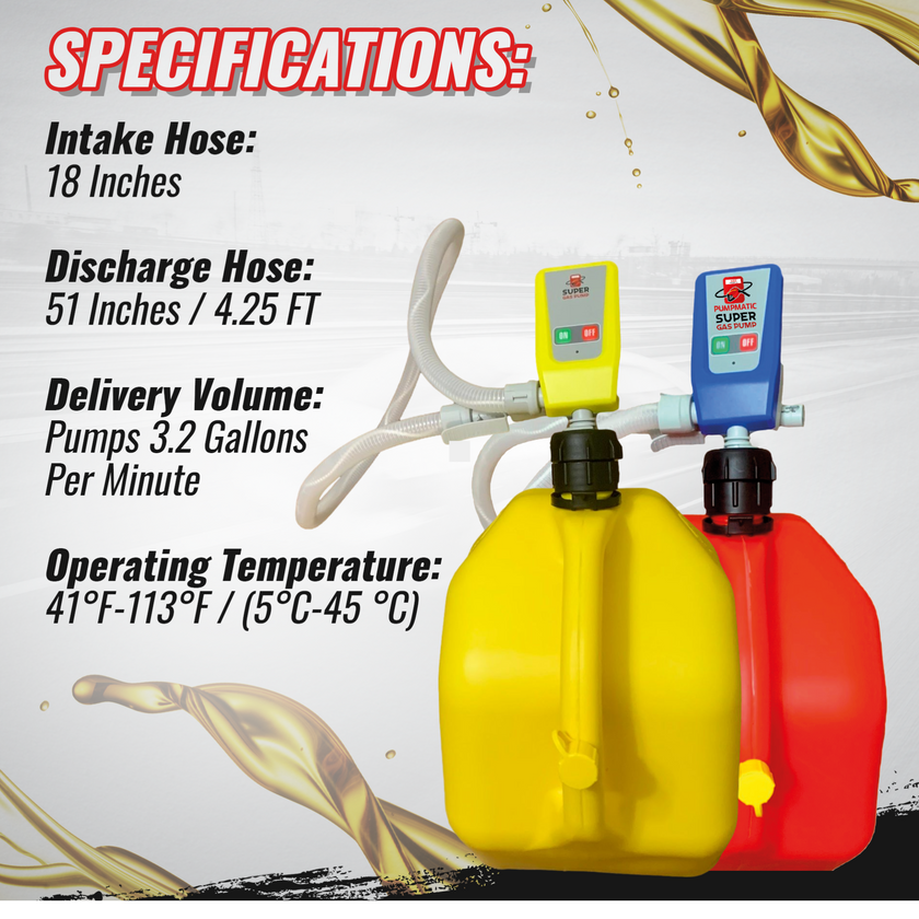 PumpMatic Super Gas Pump Fuel Transfer Pump for Gas, Diesel, Kerosene + 3 Power Sources w/ 4.25 Ft Hose