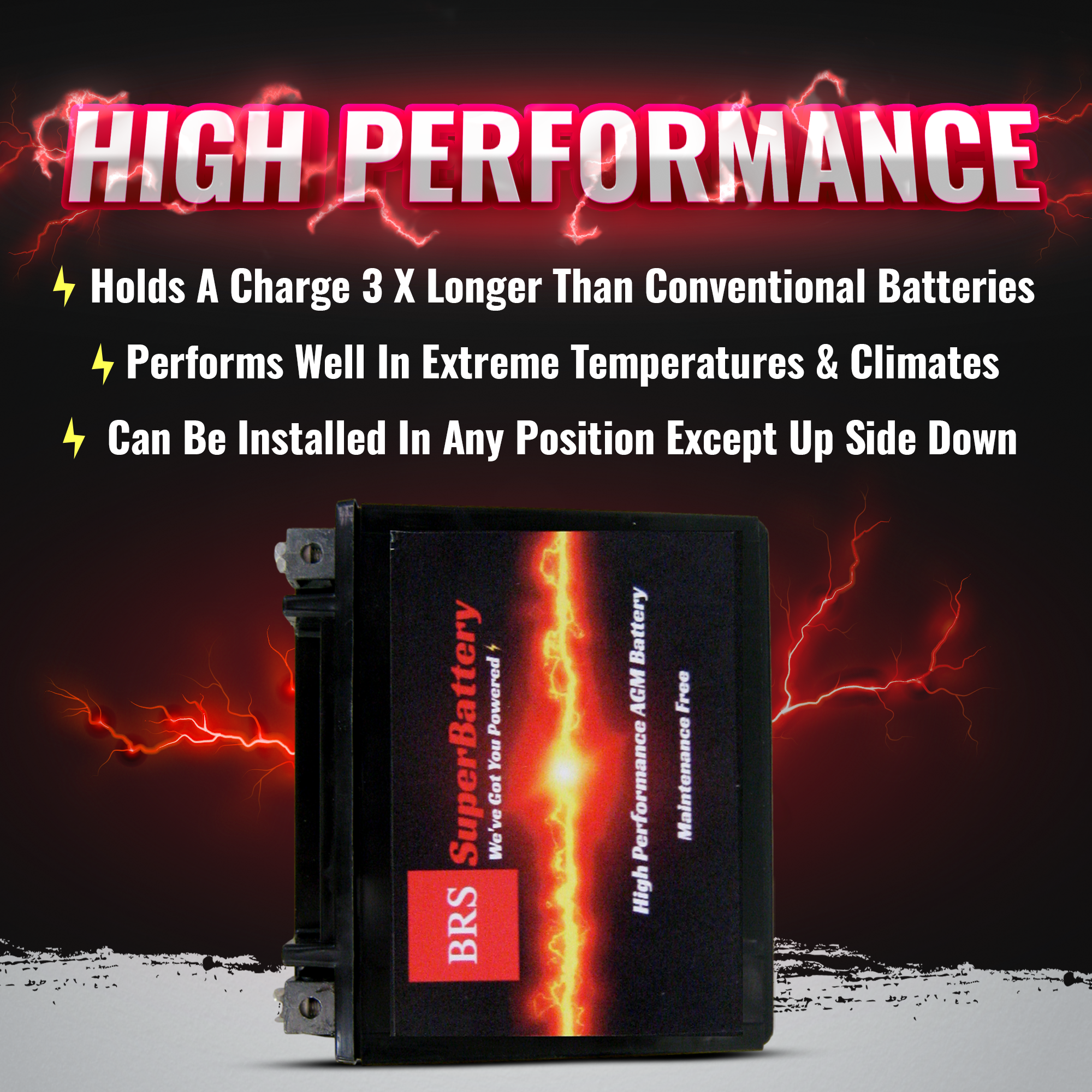 High Performance BRS14AHL-BS 12v Sealed AGM PowerSport 2 Year Warranty