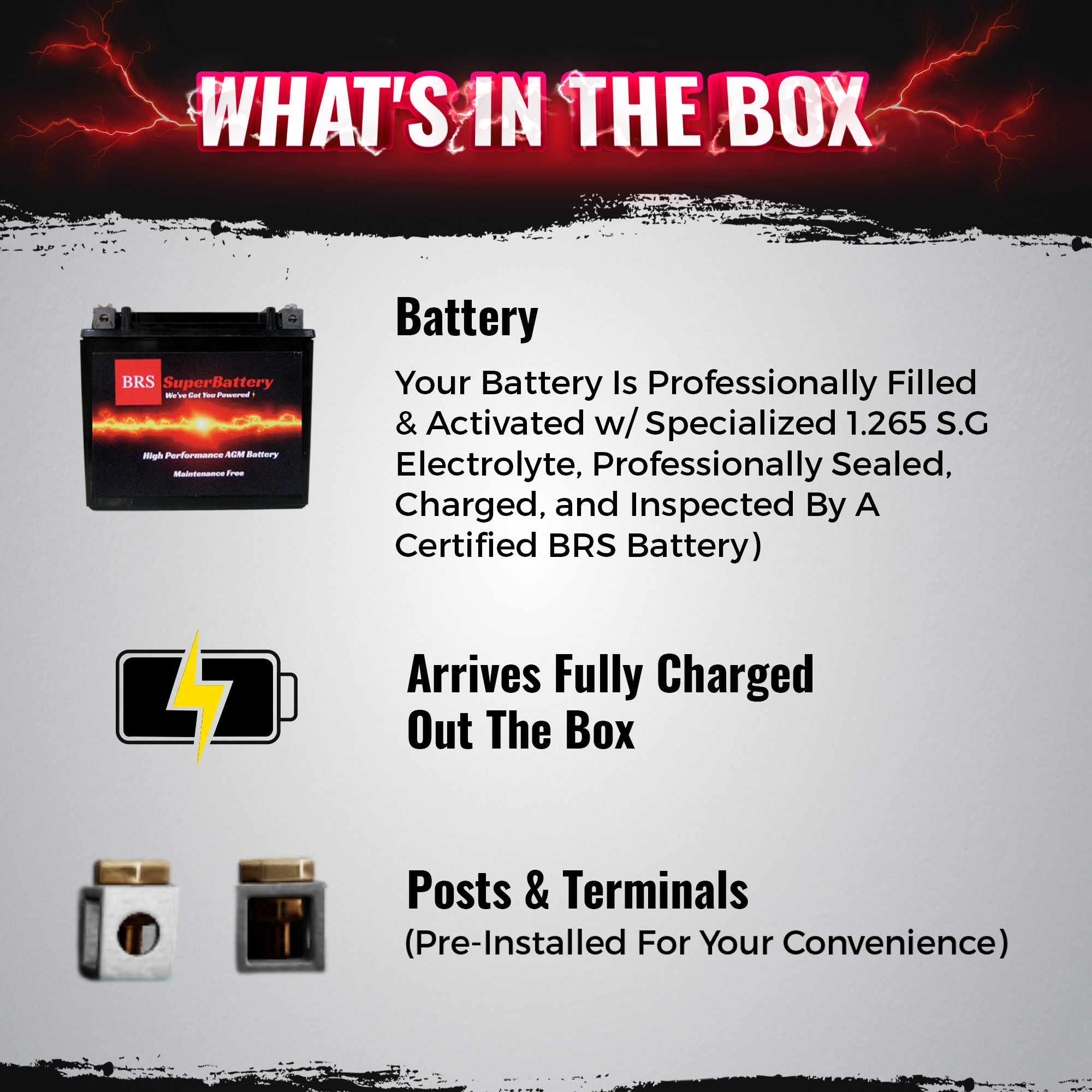 High Performance BRS14AHL-BS 12v Sealed AGM PowerSport 2 Year Warranty