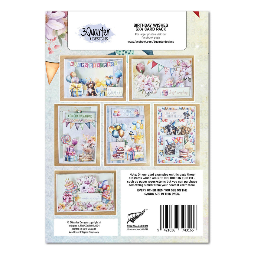 3Quarter Designs Birthday Wishes 6x4 Card Pack