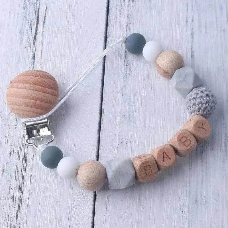 Baby's Wood Silicone Beads Pacifier Clip