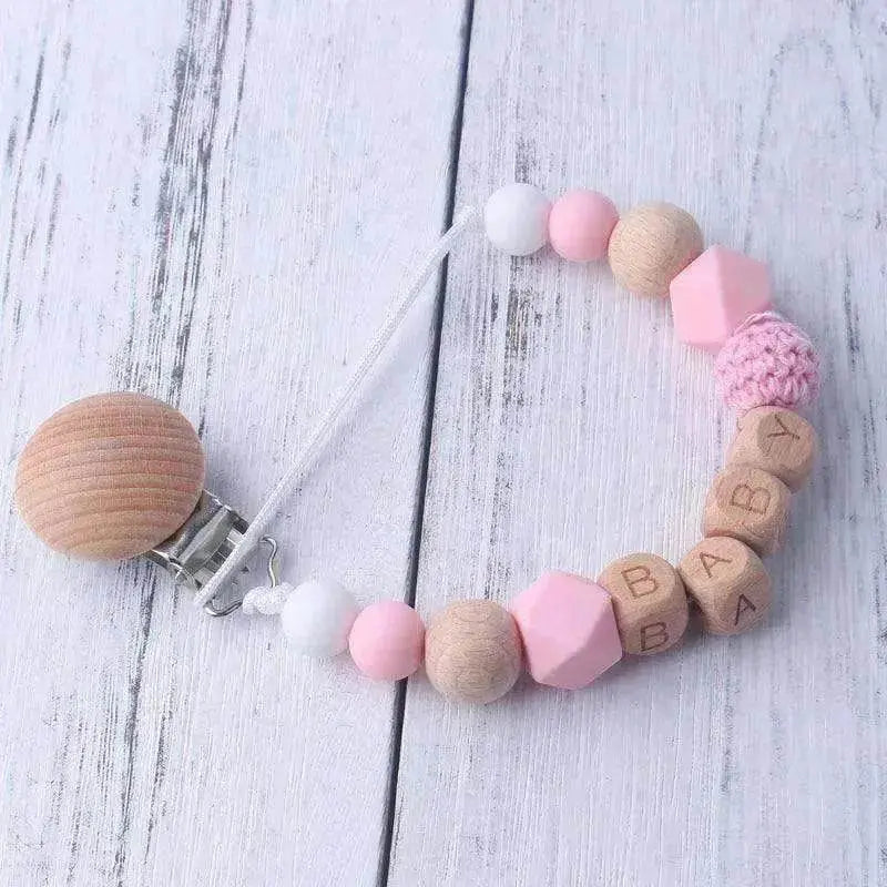 Baby's Wood Silicone Beads Pacifier Clip