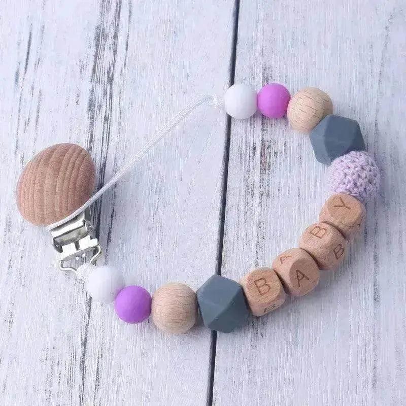 Baby's Wood Silicone Beads Pacifier Clip