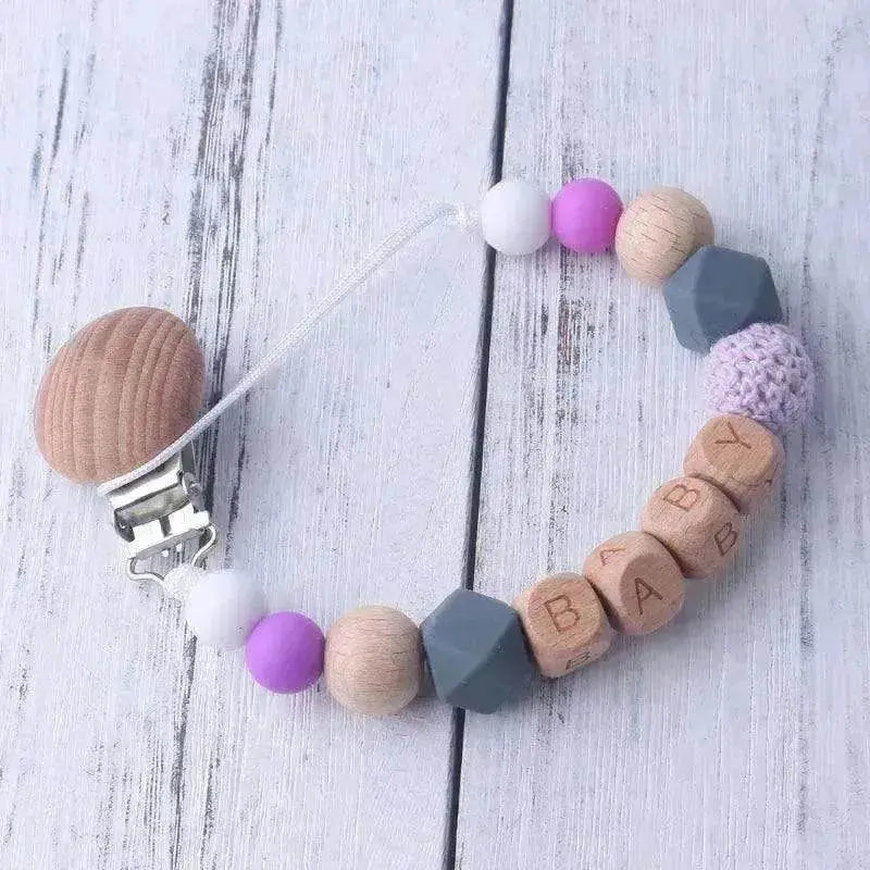 Baby's Wood Silicone Beads Pacifier Clip
