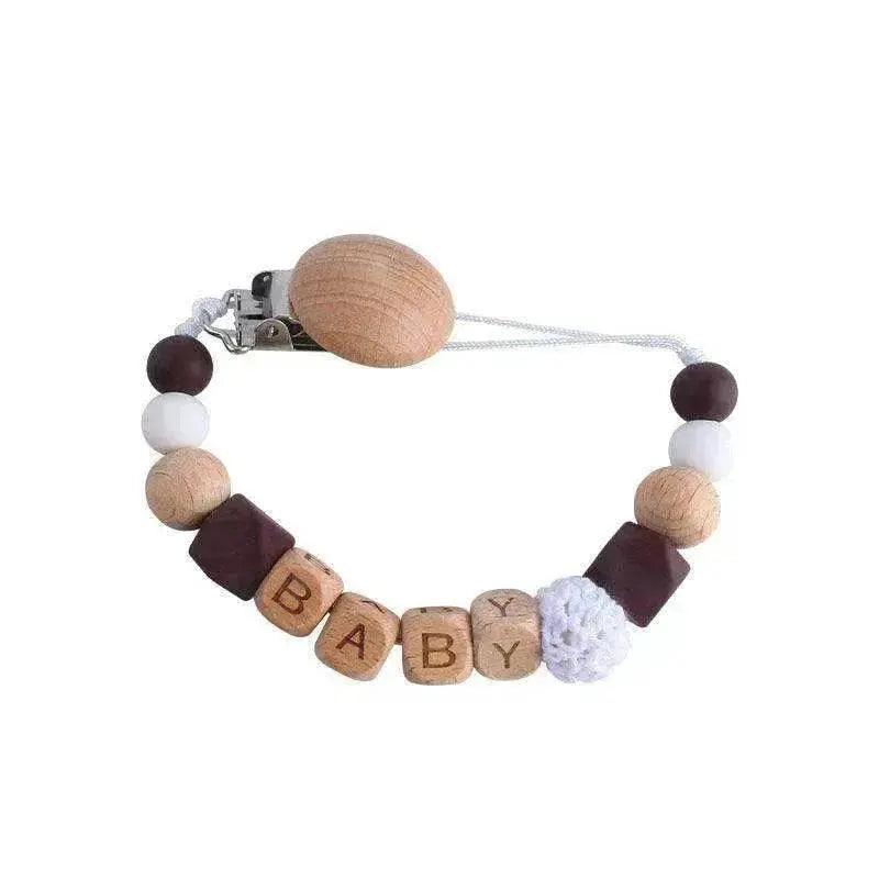 Baby's Wood Silicone Beads Pacifier Clip
