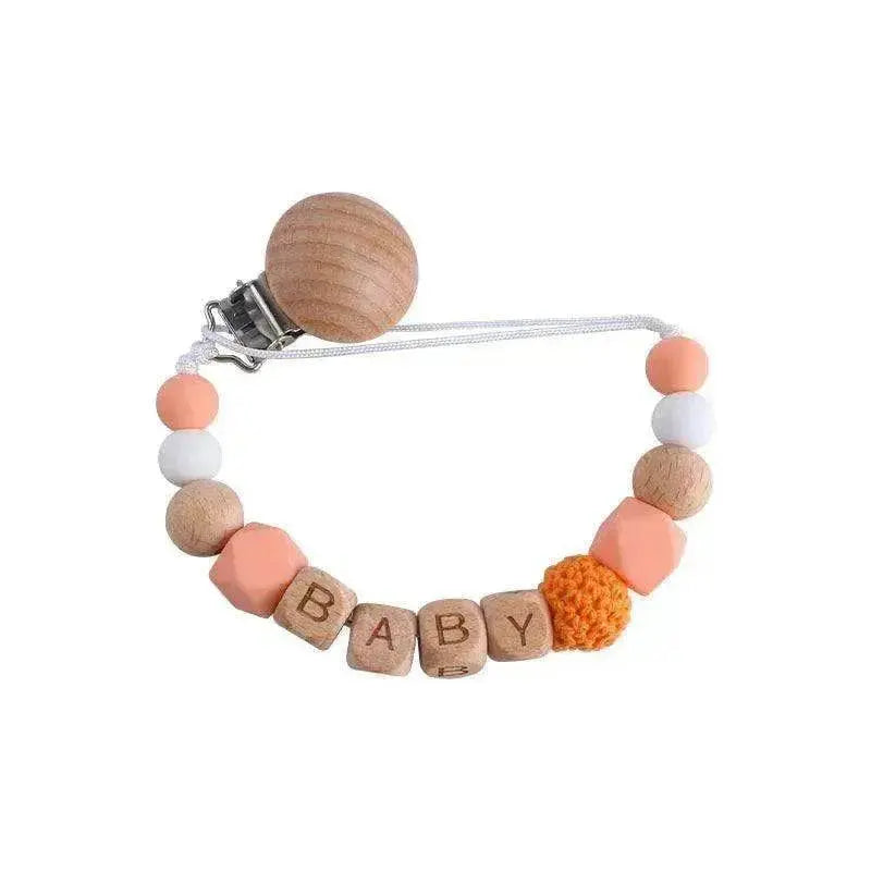 Baby's Wood Silicone Beads Pacifier Clip