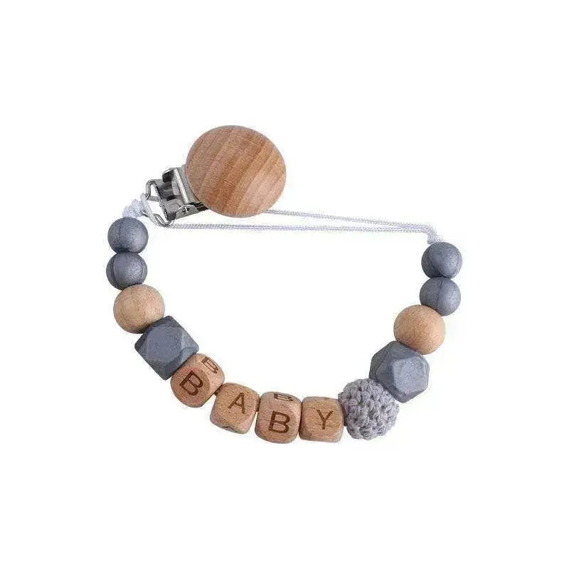 Baby's Wood Silicone Beads Pacifier Clip