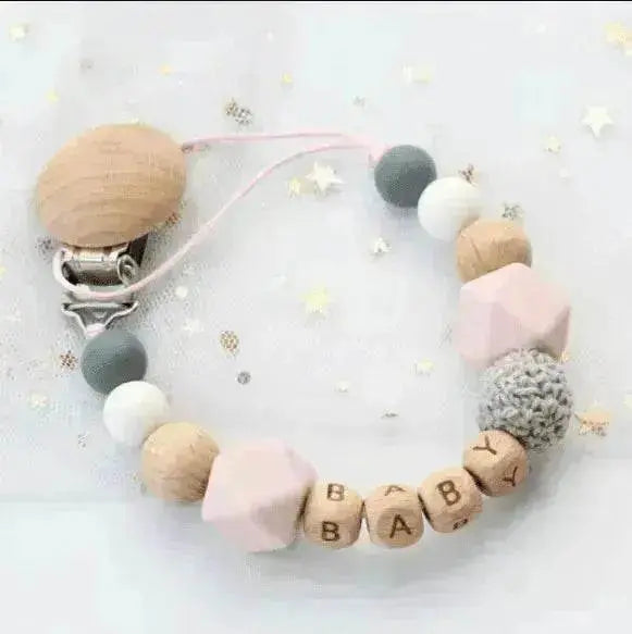 Baby's Wood Silicone Beads Pacifier Clip