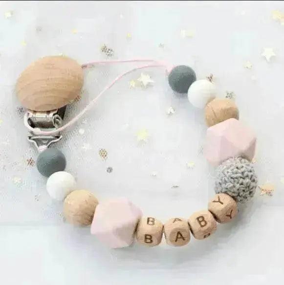Baby's Wood Silicone Beads Pacifier Clip