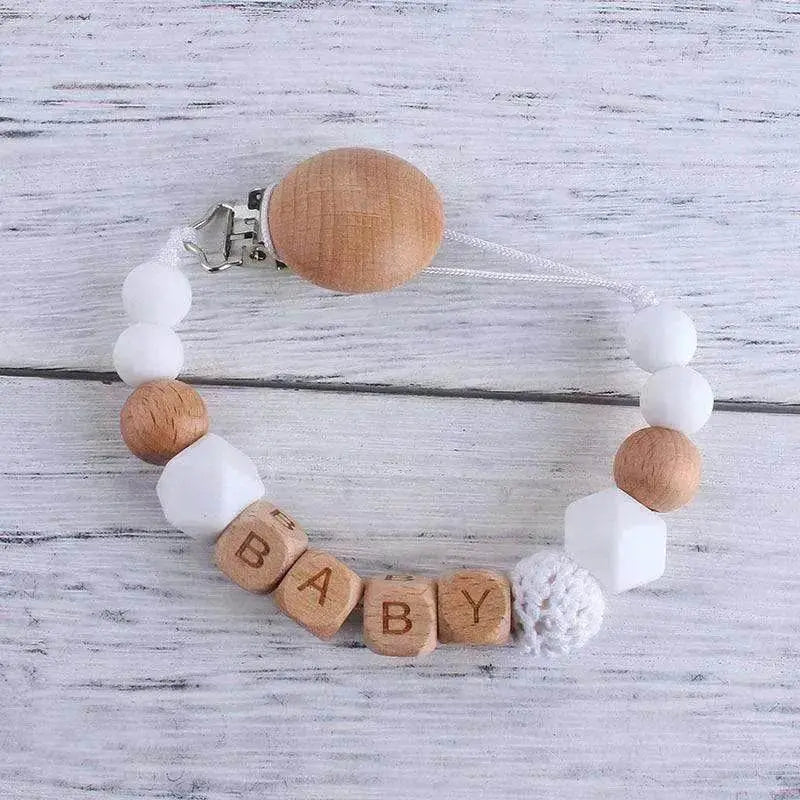 Baby's Wood Silicone Beads Pacifier Clip