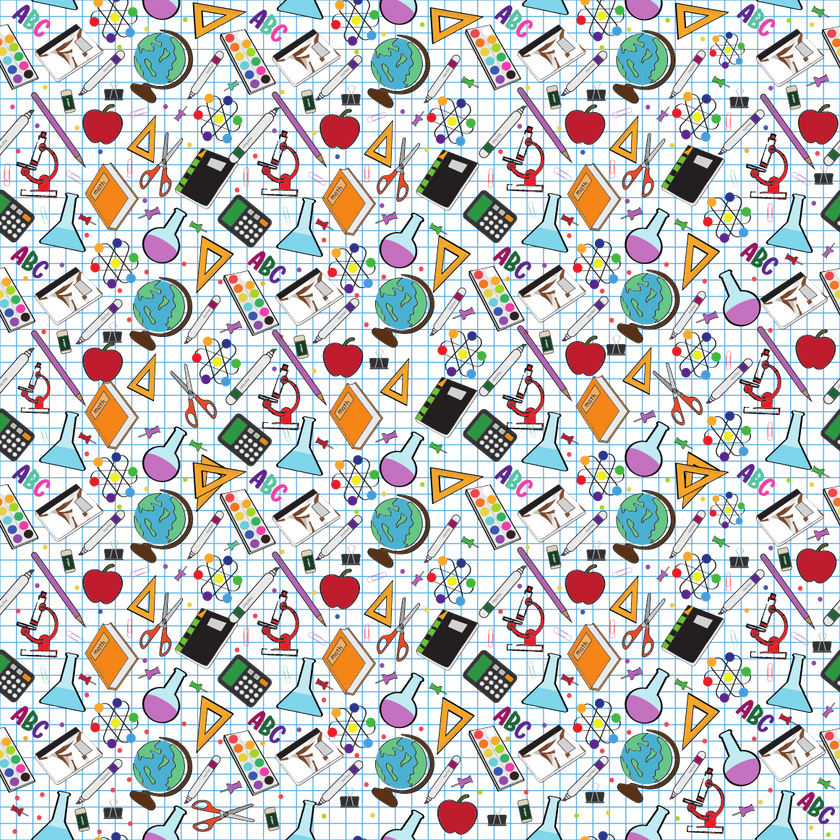 Back to School - School Supplies Printed on Graph Paper Print Adhesive Vinyl