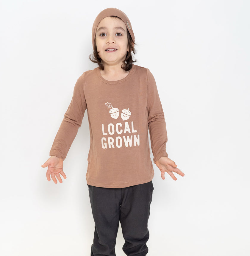 T-shirt à manches longues en bambou avec motif (fourrure de castor)