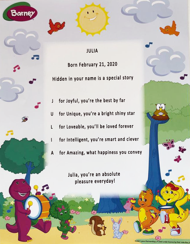 Barney Parade Name Poem