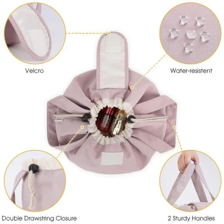 Barrel Drawstring Makeup Bag Large Capacity Women's Cosmetic Bag Toiletries Organizer Pouch Lady Travel Storage Case