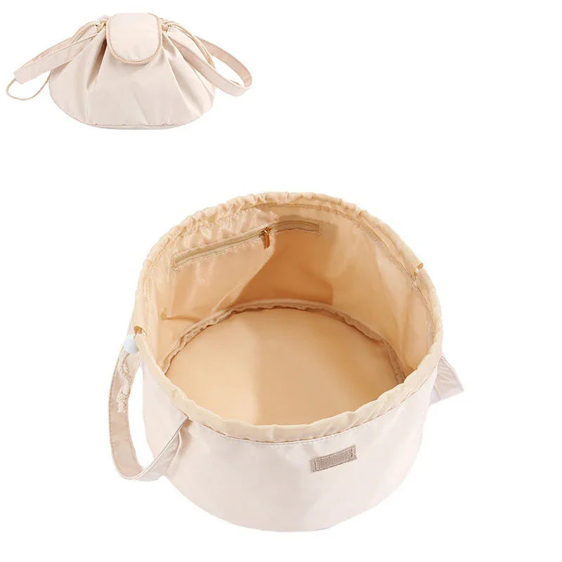 Barrel Drawstring Makeup Bag Large Capacity Women's Cosmetic Bag Toiletries Organizer Pouch Lady Travel Storage Case