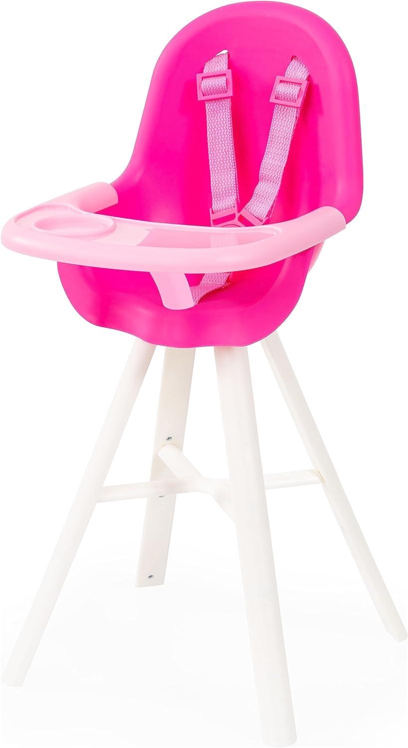 Bayer Design - Plastic High Chair - Pink - Integrated Dining Plate, Seat Belt, Accessories for Baby Dolls up to 18? - Pink - Age 3+