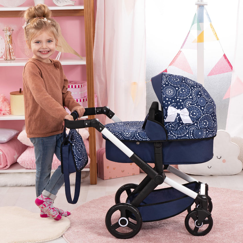 Bayer Design - XEO - DOLL PRAM BLUE WITH WHITE PATTERNS