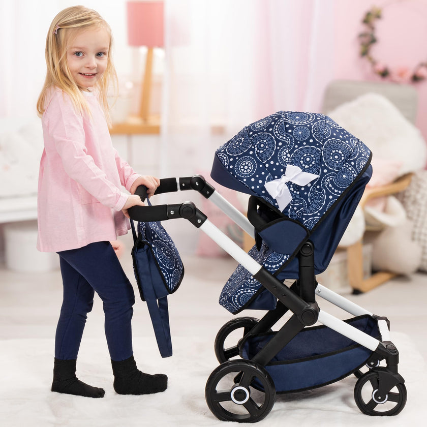 Bayer Design - XEO - DOLL PRAM BLUE WITH WHITE PATTERNS