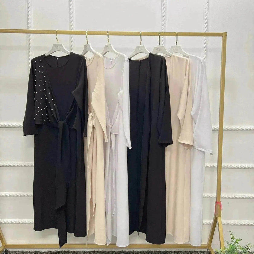 Women's Beaded Modest Two-Piece Set – Long Sleeve Top & Kimono Cardigan | S–2XL