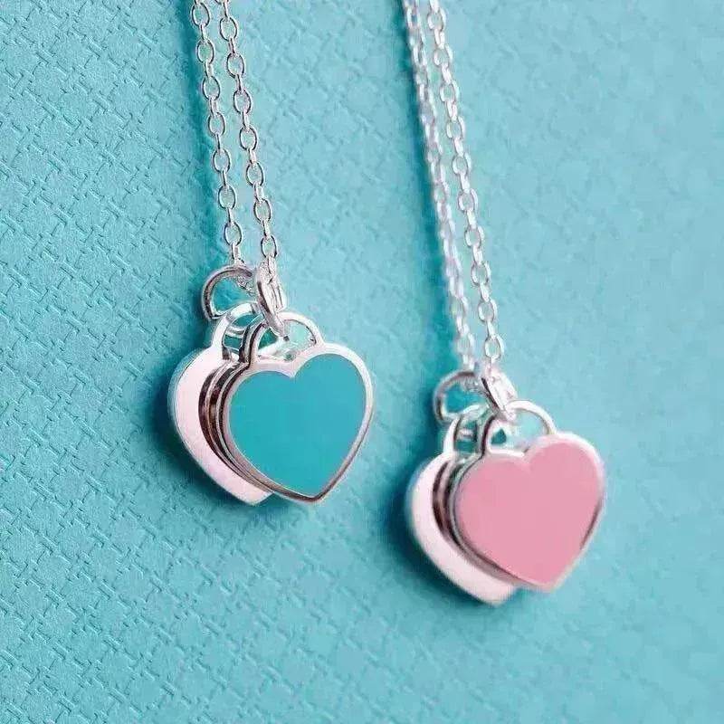 Beautiful copper-plated silver double heart necklace