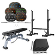 Bench Press Stack with Squat Rack, Weight Plates and Barbell Bar