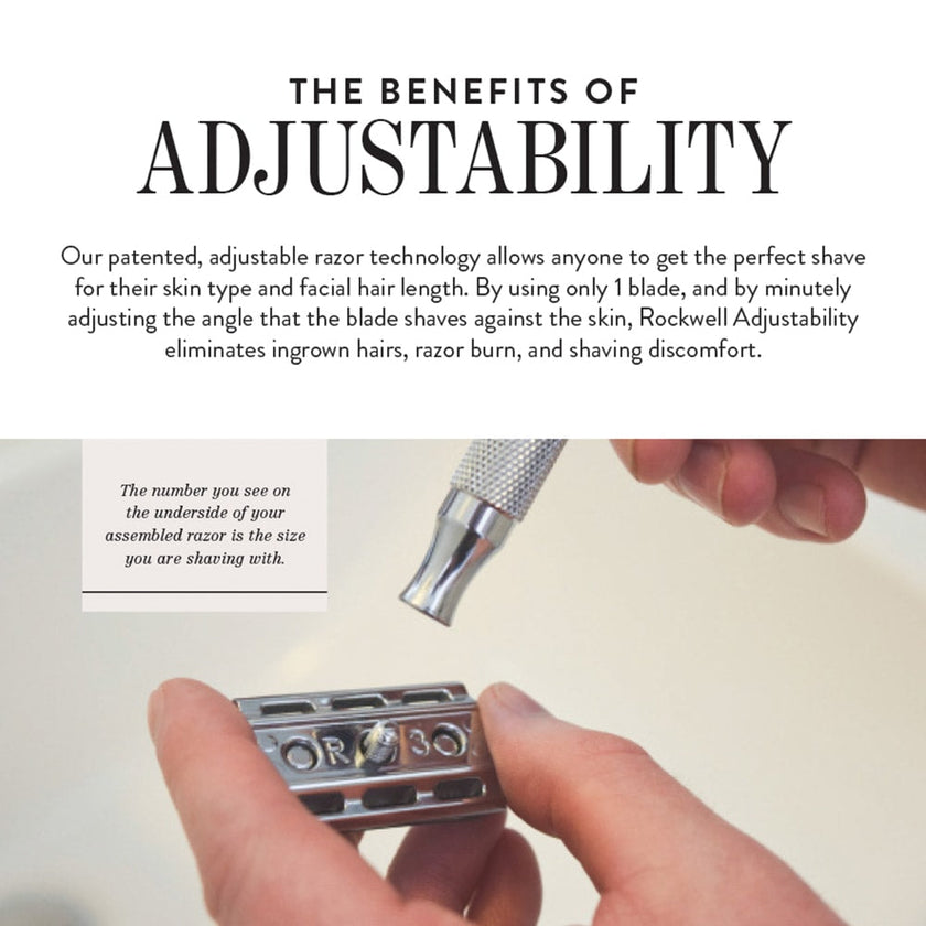 Rockwell 6S Stainless Steel Adjustable DE Safety Razor - Matte Stainless (6 Settings)