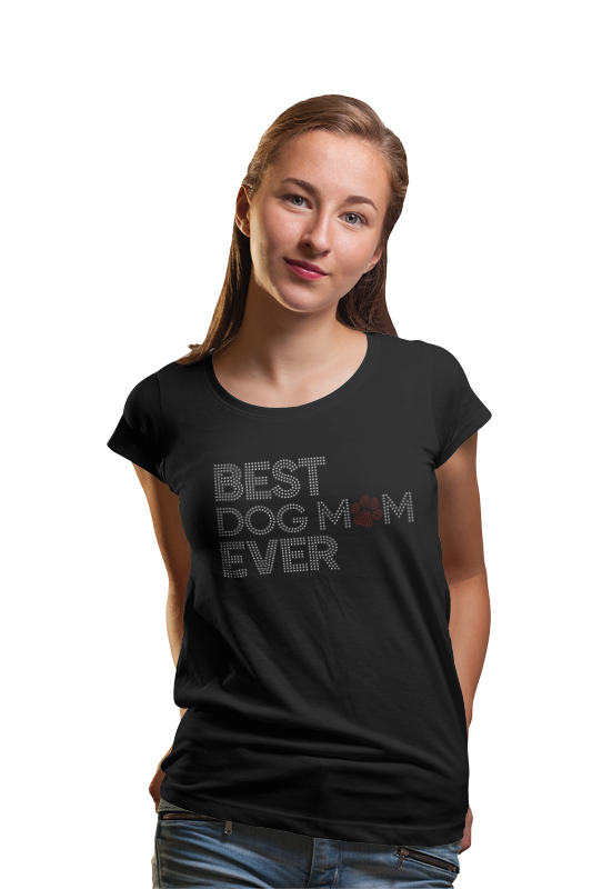 Best Dog Mom Ever Rhinestone Shirt – Sparkle Dog Lover Bling Tee for Women | Blingdazzel