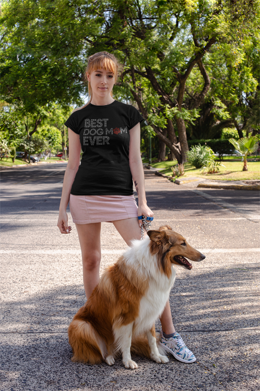 Best Dog Mom Ever Rhinestone Shirt – Sparkle Dog Lover Bling Tee for Women | Blingdazzel