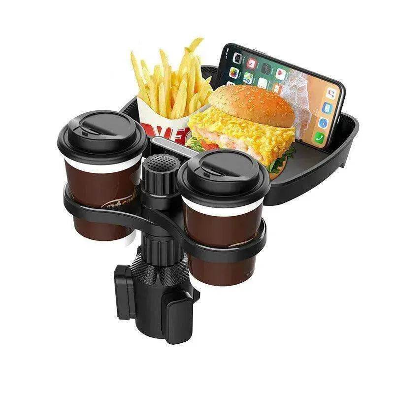Car Cup Holder Tray with Phone Mount – Dual Drink Holder & Food Tray Car Organizer