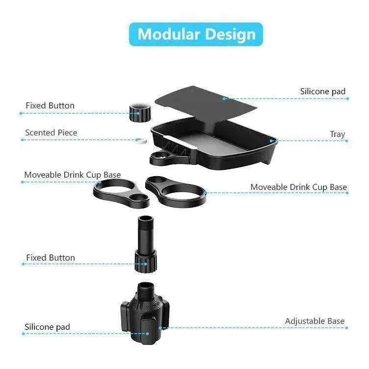 Car Cup Holder Tray with Phone Mount – Dual Drink Holder & Food Tray Car Organizer