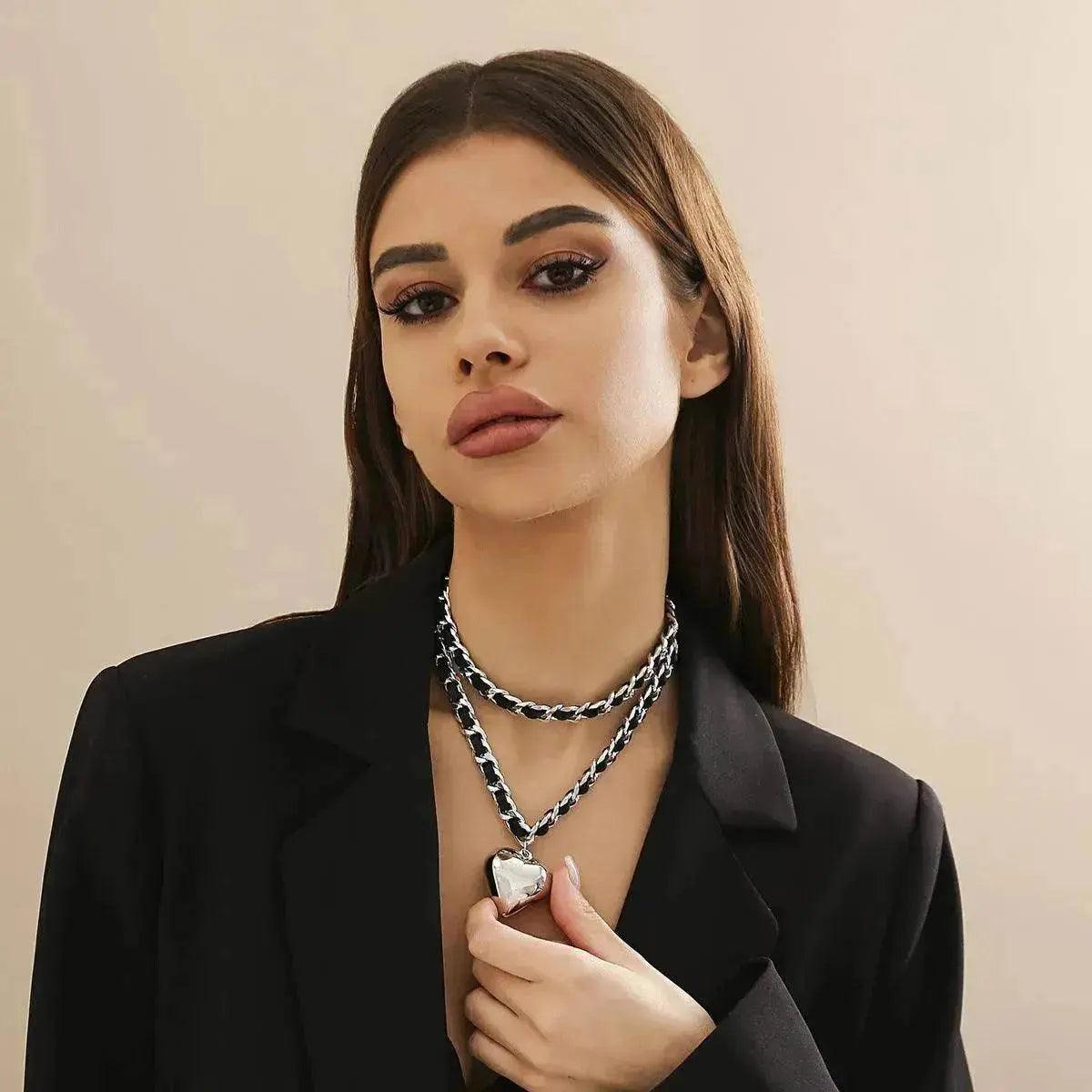 Big Love Double-layer Chains Design Necklace Women Street Punk Style Necklace Fashion Jewelry